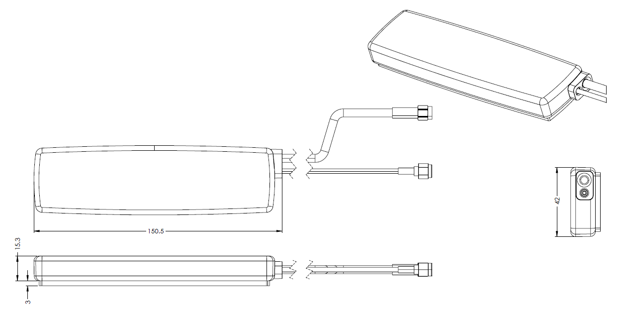 4G LTE 2 in 1 antenna dimensions