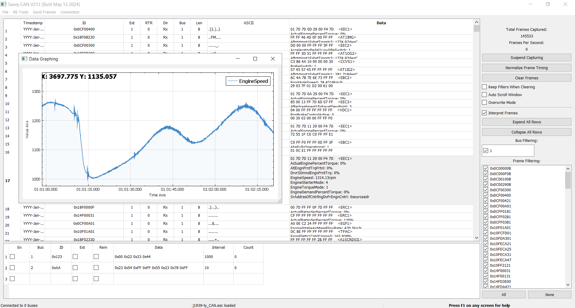 SavvyCAN software CAN bus interface